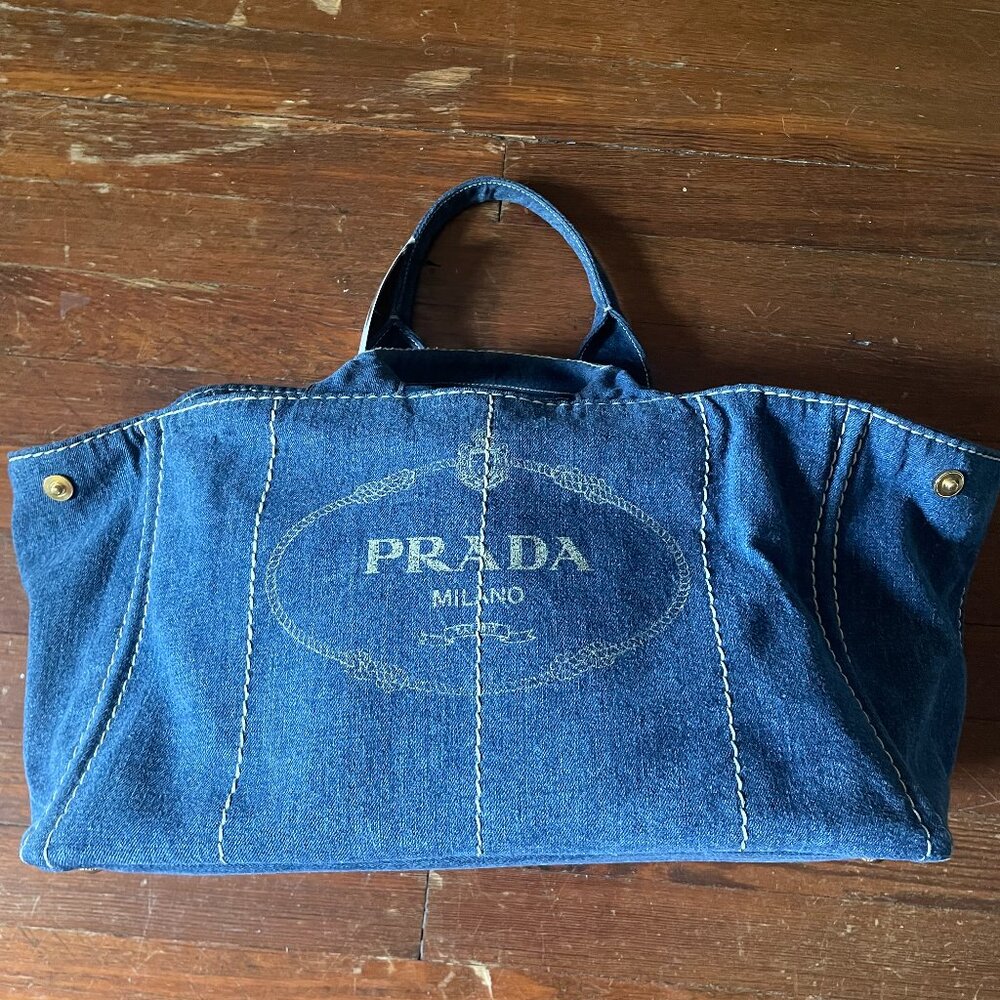 PRADA LARGE DENIM CANAPA TOTE